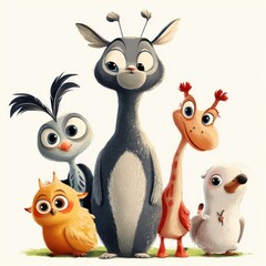 Wall Mural - Adorable Cartoon Animals Standing Together In A Row