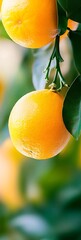 Poster - Vibrant Orange Fruit Tree On Branch Against Blurred Green And Light Background for Nature Summer Concepts : Generative AI