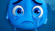 © Thiago - A bright blue cartoon face with exaggerated features and a sorrowful expression, shedding two large, shiny tears that. Snowveil. Illustration