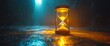 © Design By Reiga - Illuminated hourglass on dark surface, concept of time.