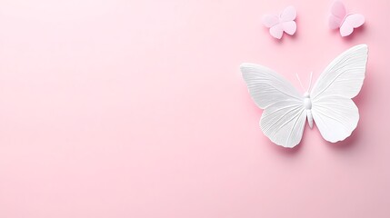 Canvas Print - White and pink butterflies on pink background.