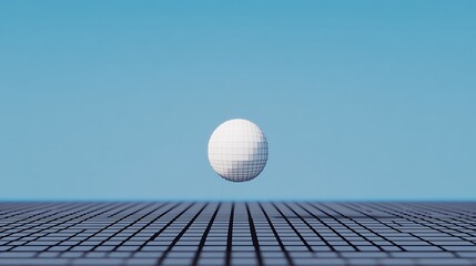 Poster - White sphere hovers over grid pattern against a blue sky.