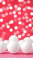 Canvas Print - White spheres on pink glitter background with bokeh.