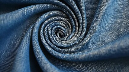 Close-up of blue fabric showcasing intricate weave and texture in a spiral pattern