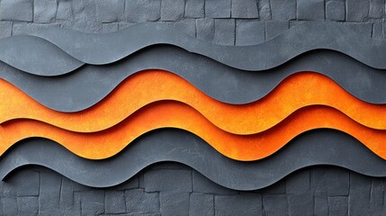 Wall Mural - Wavy gray panels with orange background.