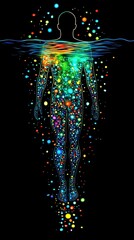 Wall Mural - Abstract Colorful Human Figure Submerged in Water Glowing Energy Spiritual Concept Art