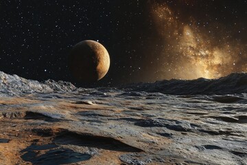 Wall Mural - breathtaking cosmic scene with planet surfaces craters and a starry backdrop illustrating the vastne