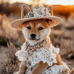 Wall Mural - boho shiba in a desert 