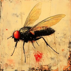 Wall Mural - Close-up of a Fly: A Vivid Macro Painting