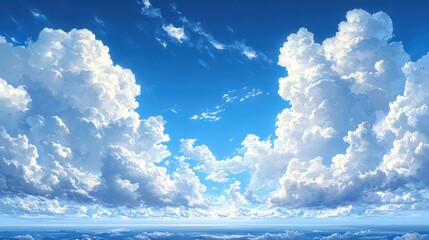 Wall Mural - Vivid blue sky with fluffy cumulus clouds.