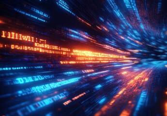 futuristic cyber environment abstract code streams with vibrant neon lights