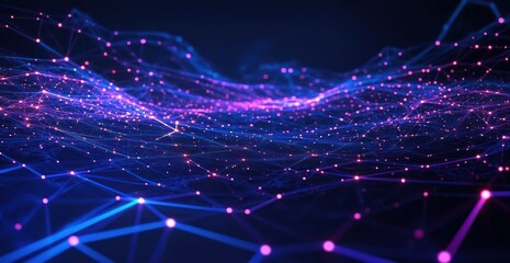 Futuristic Cyberpunk Digital Landscape with Neon Connections and Geometric Patterns