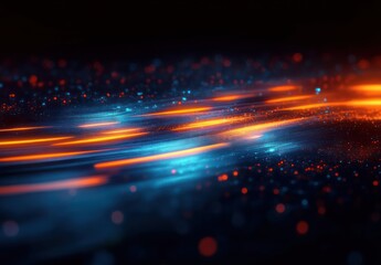 Fototapete - Abstract Digital Art Futuristic Visualization in Blue and Orange with High Contrast and Movement