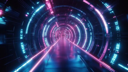 Aufkleber - Futuristic Tunnel with Neon Lights and High Speed Motion Blur in Abstract Sci-Fi Graphic Design