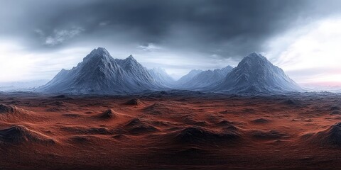 Canvas Print - Surreal Alien Landscape of Towering Mountains at Twilight