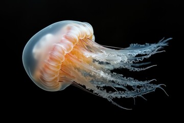 Marine wonder - enchanting glimpse of perfect jellyfish, highlighting its ethereal form, flowing tentacles, serene presence, capturing artistry, mystery of underwater world