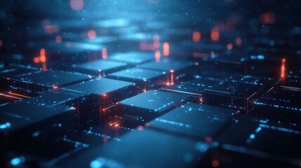 Aufkleber - Futuristic Abstract Digital Blocks with Glowing Lights for Technology and Programming Interface