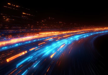 Fototapete - Futuristic Digital Landscape with Vibrant Light Trails and Dynamic Composition