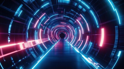 Aufkleber - Futuristic Tunnel with Glowing Neon Lights and Dynamic Perspective for Sci-Fi Theme