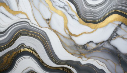 Wall Mural - Abstract marble texture in shades of gray and white with gold accents.