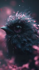 Wall Mural - Dark Bird with Pink Petals: A Surreal Digital Painting