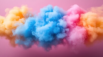 Wall Mural - Colorful smoke clouds on pink background.