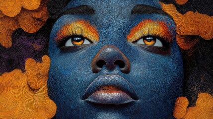 Wall Mural - Vibrant Abstract Portrait with Blue and Orange Textured Patterns Depicting a Person in a Stunning and Artistic Expression of Color and Form