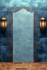 Wall Mural - Ornate Archway with Lanterns and Blue Tile Wall