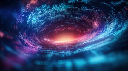 Futuristic Abstract Data Flow Representation with Vibrant Code Swirls and Neon Lighting