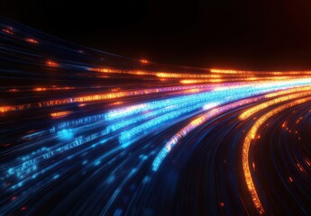 Fototapete - Futuristic Digital Landscape Visualization with Network Fractal Flow and Cyber Systems