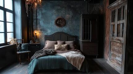 Canvas Print - Moody Vintage Bedroom Interior Design