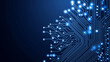 © Kingdola - Digital Circuitry: Abstract  depiction of intricate electronic circuitry with glowing nodes, representing the power and complexity of modern technology, against a deep blue background.