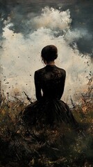 Canvas Print - Solitude: A Contemplative Woman in a Serene Landscape