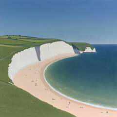 Wall Mural - Coastal Illustration: White Cliffs Beach Scene