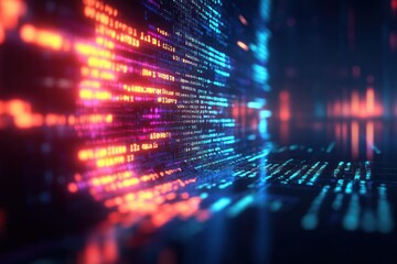 Cyberpunk Digital Code Landscape Abstract Technology Software Development Background