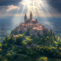 Hilltop Castle Dramatic Sunlight Illustration