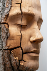 Artistic sculpture, A high-resolution image of a wooden sculpture depicting a tree trunk, designed for artistic and commercial use in various projects.