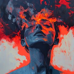 Wall Mural - Fiery Soul: An Abstract Portrait of Inner Passion