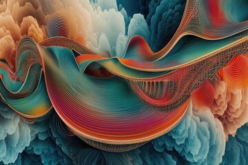 Wall Mural - Vibrant Abstract Waves Over Cloudscape - A Digital Art Piece for Creative Inspiration