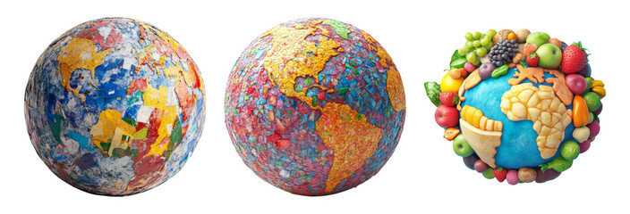 Wall Mural - Three Artistic Globes Representing Different Geographical Themes