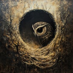 Poster - Wise Owl in Dark Forest: A Mystical Painting