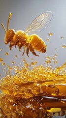 Wall Mural - Honeybee in Golden Honey: A Stunning Macro Shot