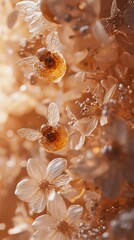 Canvas Print - Golden Bees and Flowers: A Surreal Macro Photography