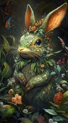 Wall Mural - Enchanted Forest Bunny: A Whimsical Floral Fantasy