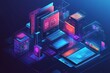 Modern city isometric composition with buildings and roads