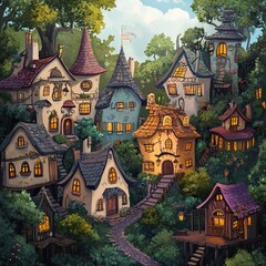 Canvas Print - Enchanted Village: A Fairytale Town in a Dreamlike Setting