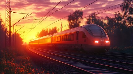 High speed commuter train at the railway station.