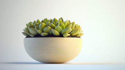 Canvas Print - A vibrant green succulent plant thrives in a minimalist, light-beige, spherical pot.  The smooth, simple design complements the plant's natural beauty, creating a serene and modern aesthetic.