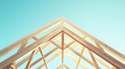 Wooden Roof Truss Structure Against Clear Sky