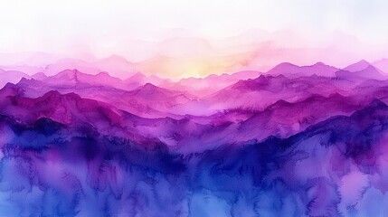 Sticker - Vibrant sunset over purple and blue misty mountains.